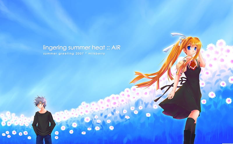 The Lingering Summer Heat, anime, air, summer, misuzu, nature, sky, yukito, HD wallpaper