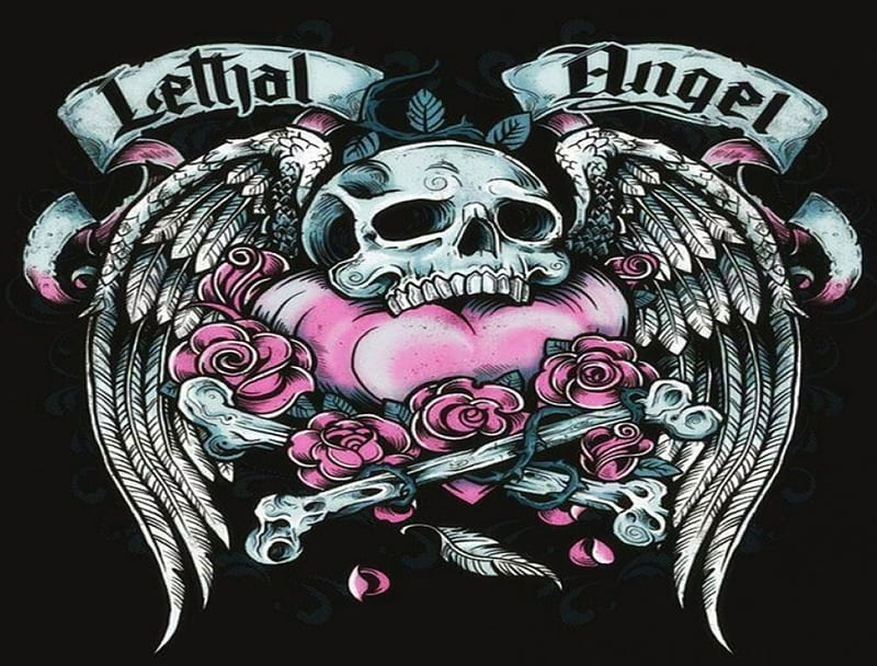 Lethal Angel, Heart, Angel, Skull, HD wallpaper