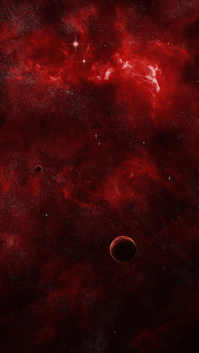 Red space, galaxy nebula, planet, red, shine, space, star, stars, HD phone wallpaper