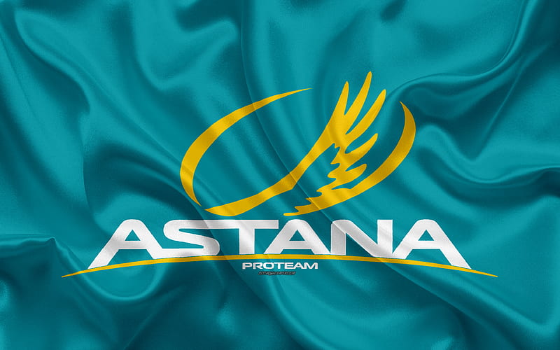 Astana Pro Team logo, silk texture, Kazakhstan road cycling team, silk flag, Kazakhstan, Tour de France, cycling race, France, HD wallpaper