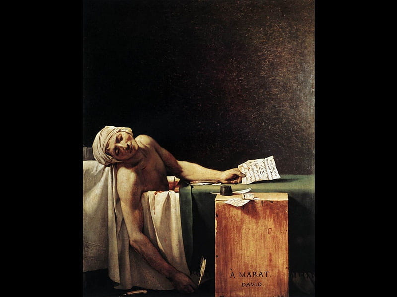 Death of Marat by David, france, painting, paris, french revolution, louvre, 1789, marat, revolution, HD wallpaper