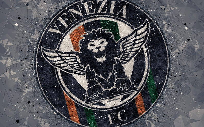 Venezia FC logo, geometric art, Serie B, gray abstract background, creative art, emblem, Italian football club, Venice, Italy, football, HD wallpaper