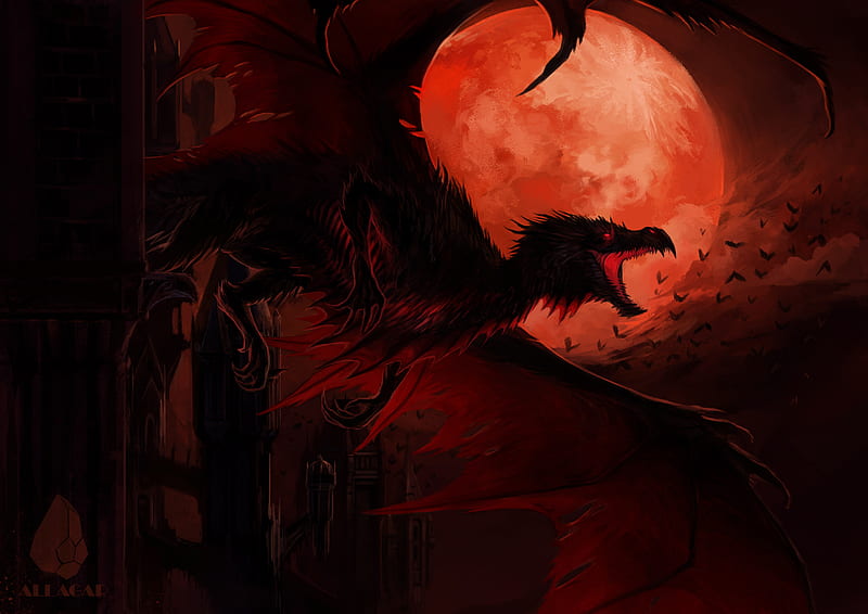 Dragon In Dark Night , dragon, night, artist, artwork, digital-art, HD wallpaper