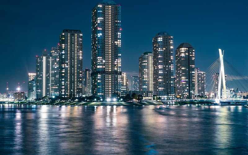 Tokyo, night, cityscape, city lights, japan, modern buildings, HD wallpaper