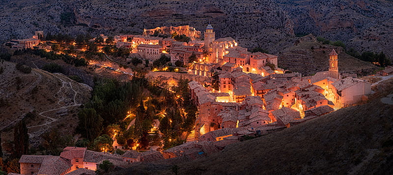 Towns, Town, Albarracin, Aragon, Building, House, Night, Panorama, Spain, HD wallpaper