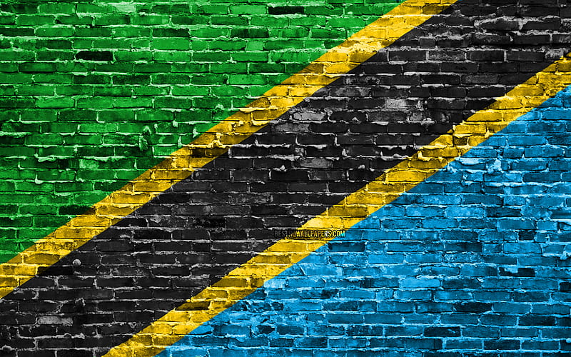 Tanzanian flag, bricks texture, Africa, national symbols, Flag of Tanzania, brickwall, Tanzania 3D flag, African countries, Tanzania, HD wallpaper