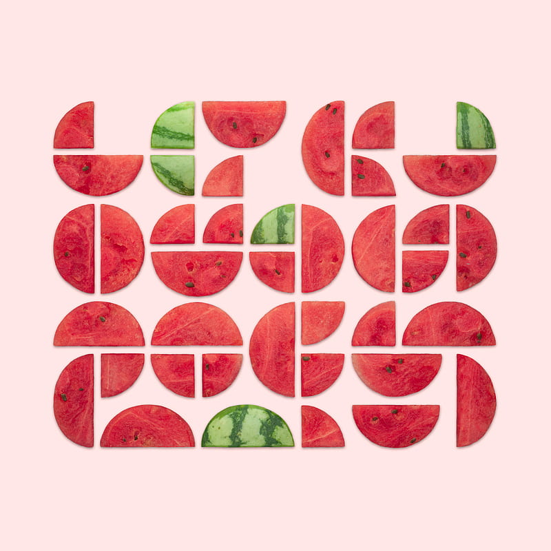 fruit, watermelons, abstract, artwork, geometry, minimalism, simple background, circle, red, HD phone wallpaper