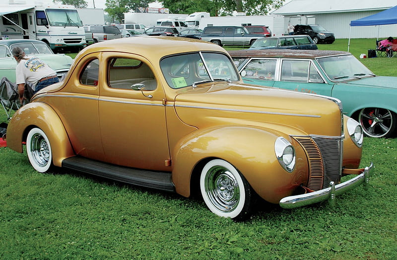 1940-Ford-Coupe, Classic, Whitewalls, Hotrod, Gold, HD wallpaper