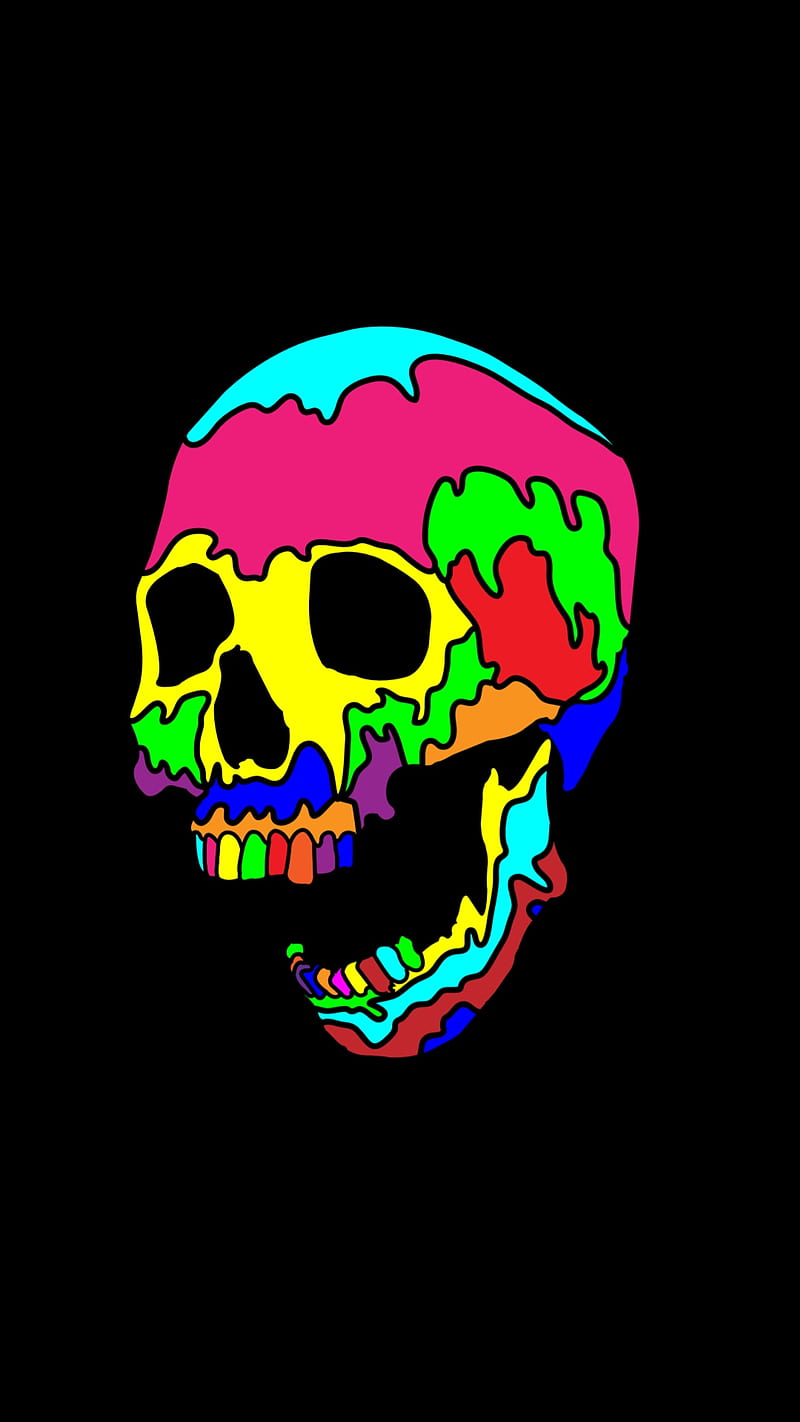 Skull, black, bones, creepy, desenho, eyes, head, horror, red, white, HD phone wallpaper
