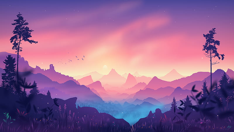 Serenity in Nature: 4K Scenery Illustration Wallpaper - Free