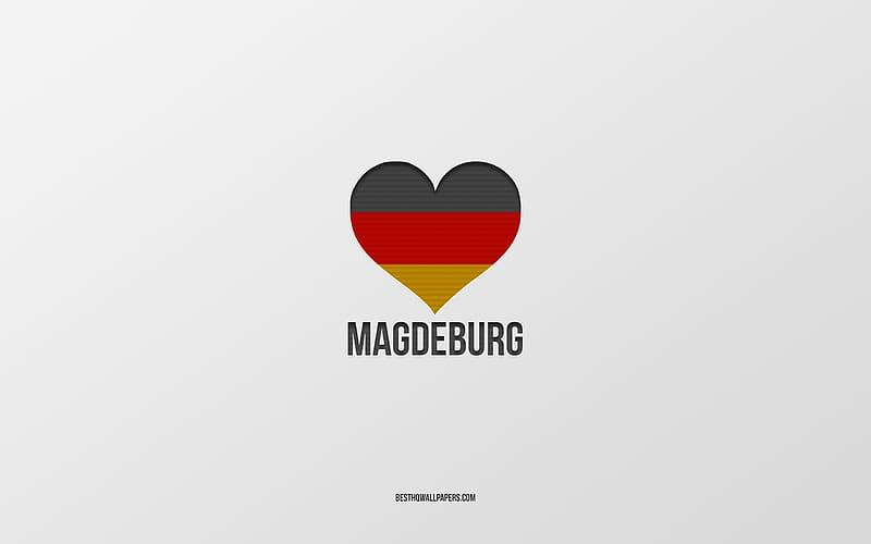 I Love Magdeburg, German cities, gray background, Germany, German flag heart, Magdeburg, favorite cities, Love Magdeburg, HD wallpaper