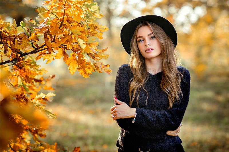 Cowgirl With Autumn Leaves, blonde, autumn, model, cowgirl, HD ...