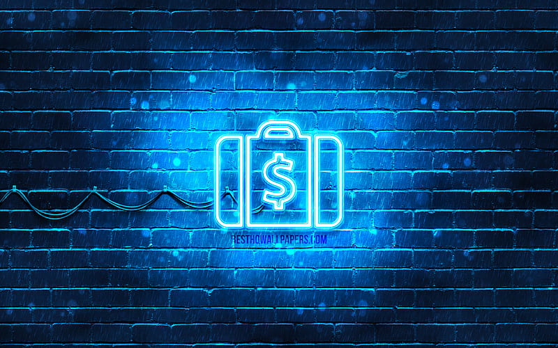 Case with money neon icon blue background, neon symbols, Case with money, neon icons, Case with money sign, financial signs, Case with money icon, financial icons, HD wallpaper
