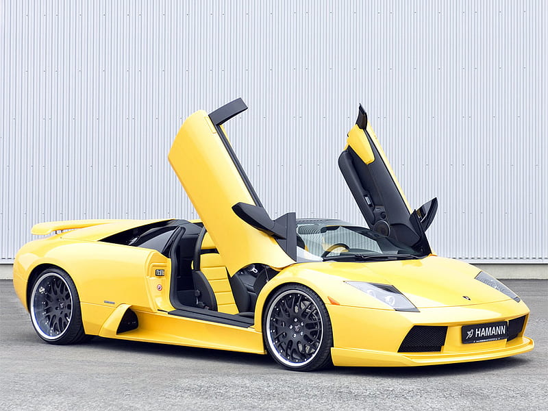 Lamborghini Murcielago Roadster, yellow, motorsport, fast, upright doors, HD wallpaper