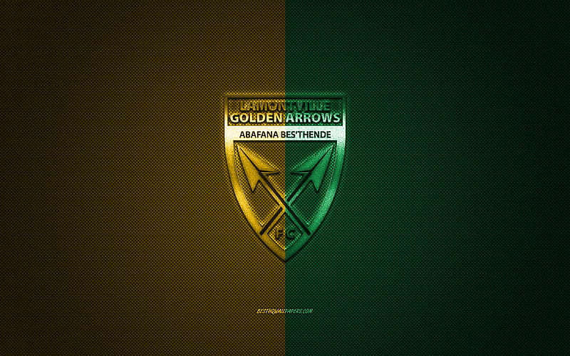 Lamontville Golden Arrows FC, South African football club, South African Premier Division, yellow green logo, yellow green carbon fiber background, football, Durban, South Africa, Golden Arrows FC logo, HD wallpaper