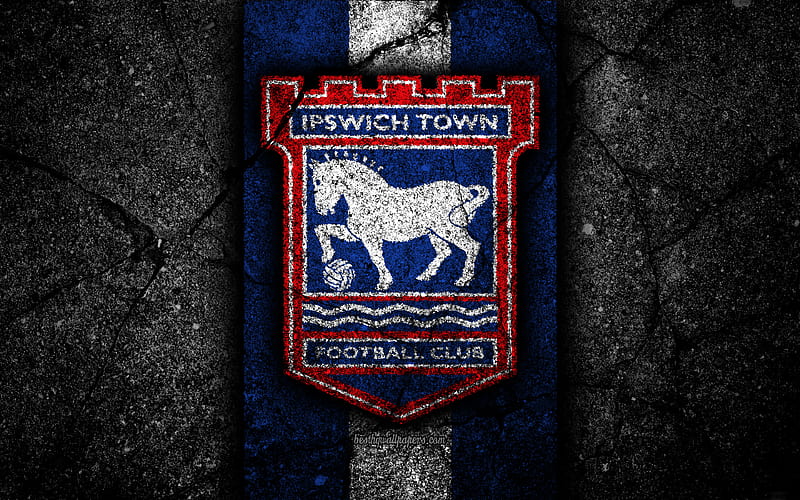 Ipswich Town FC, logo, EFL Championship, black stone, football club, England, Ipswich Town, soccer, emblem, asphalt texture, FC Ipswich Town, HD wallpaper