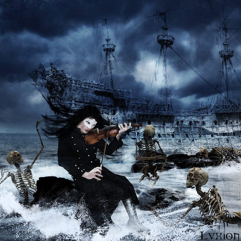 Deathship Symphony, art, skeleton, fantasy, dark, HD wallpaper