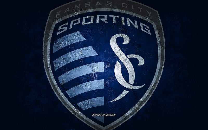 Sporting Kansas City, American soccer team, blue stone background, Sporting Kansas City logo, grunge art, MLS, soccer, USA, Sporting Kansas City emblem, HD wallpaper