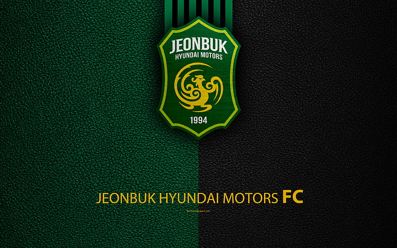 Jeonbuk Hyundai Motors FC logo, South Korean football club, K-League Classic, leather texture, emblem, Jeonju, South Korea, football championship, HD wallpaper