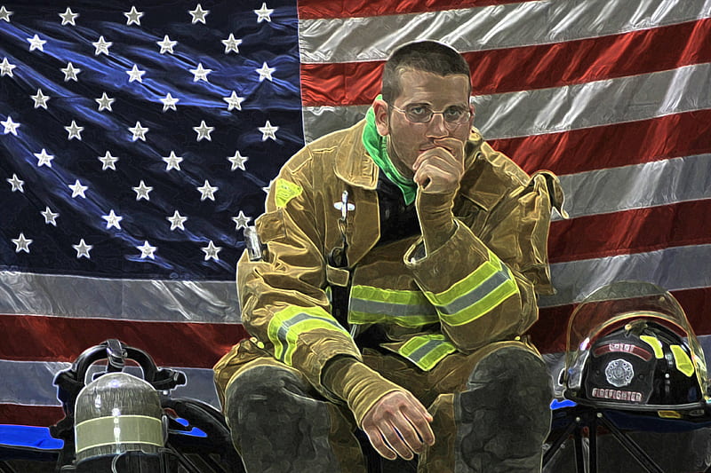 Firefighter, awesome firefighter, cool firefighter, firefighter tribute, HD wallpaper