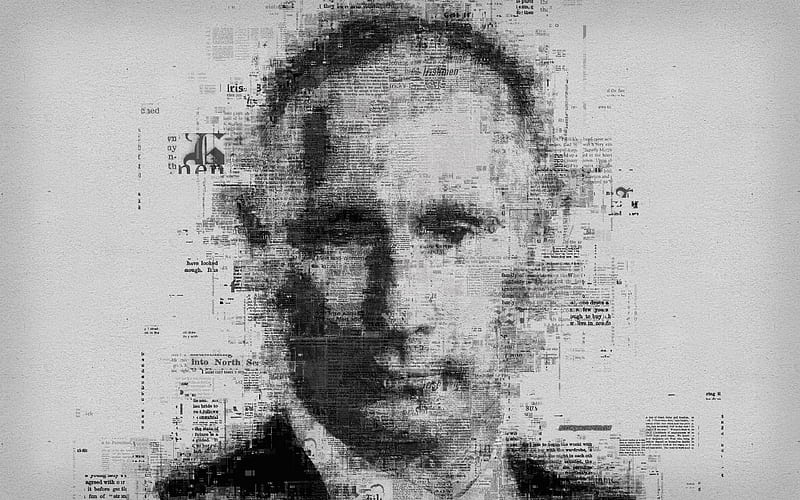 Vladimir Putin Russian President, portrait, face, creative art portrait, newspaper art, Russian politician, Russian Federation, HD wallpaper