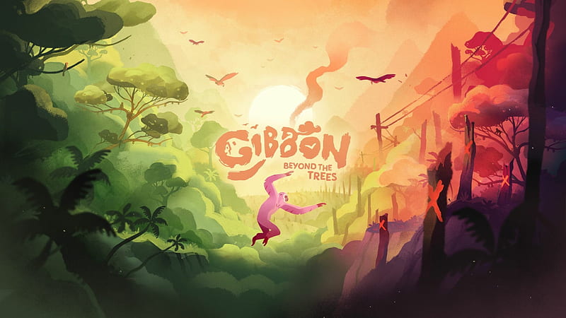 Gibbon Beyond The Trees, HD wallpaper