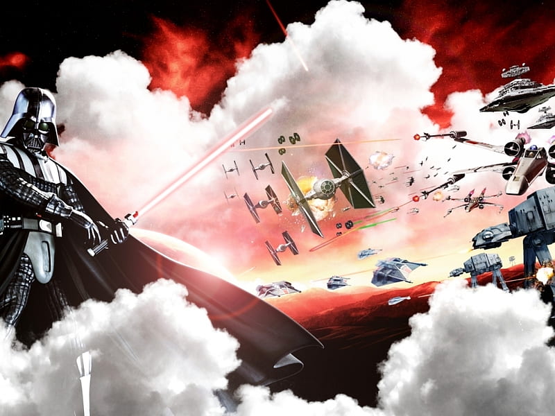 star wars collage, star destroyers, at ats, darth vader, tie fighters, light saber, snow speeders, x wings, HD wallpaper