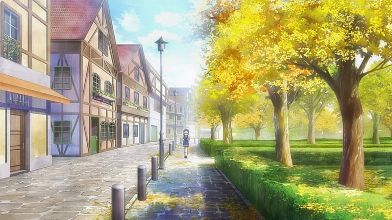 Anime Town, Fall, Town, Anime, Senery, City, Nature, HD wallpaper | Peakpx
