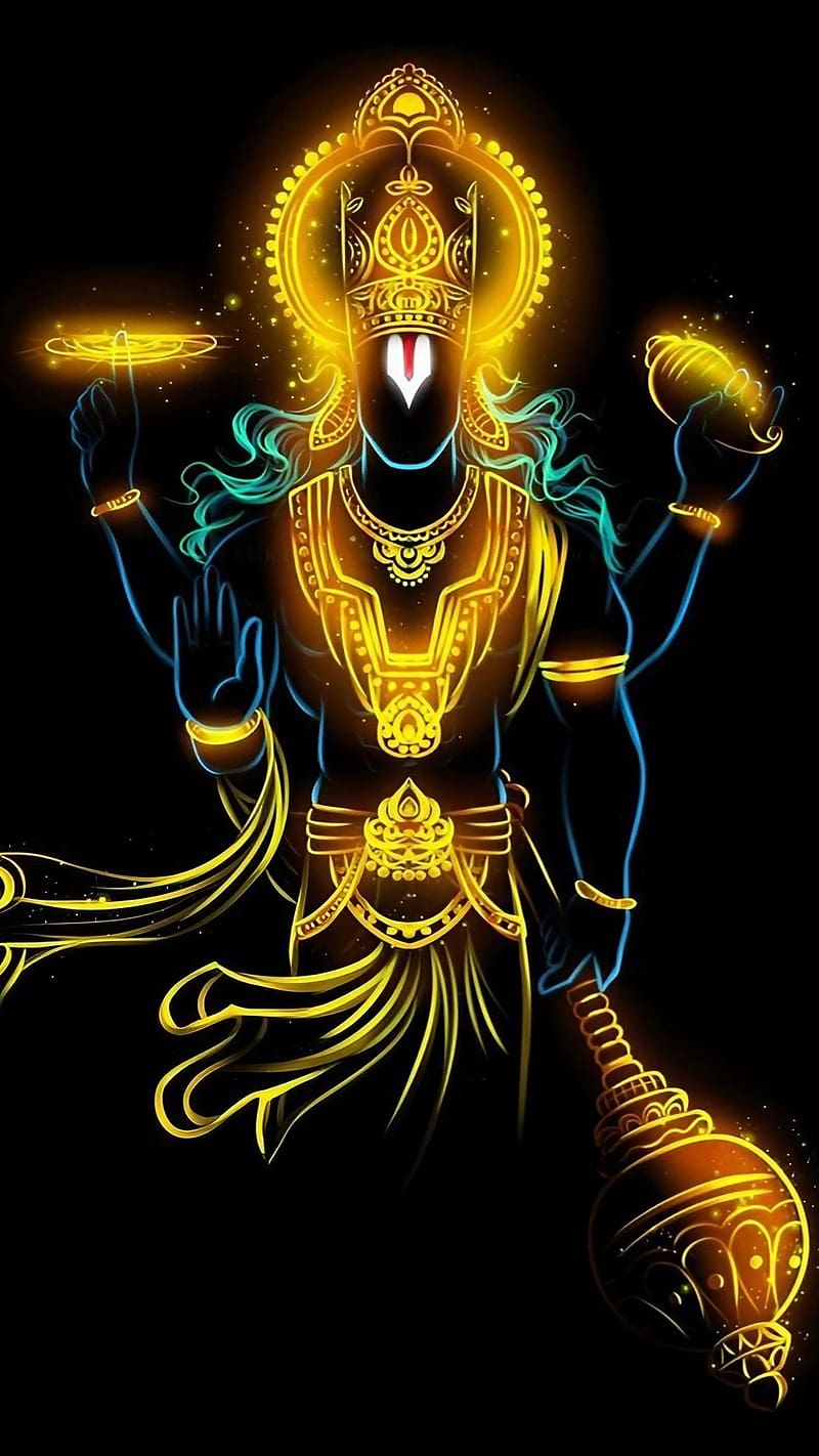 Vishnu , Yellow Art, lord vishnu, god, hari narayana, HD phone wallpaper