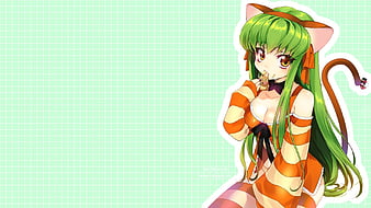 CC, pretty, green, girl, anime, HD wallpaper