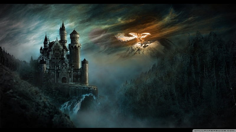 Dragon siege , fantasy, dragon, castle, siege, HD wallpaper