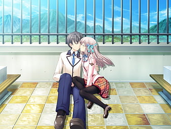 anime girl and boy in love school