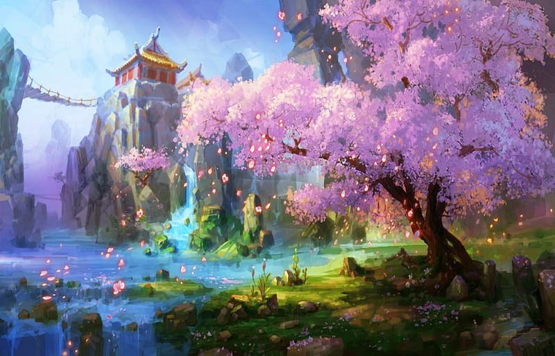 Spring Tree, art, tree, oriental, asian, bonito, spring, blossons, cherry,  HD wallpaper | Peakpx