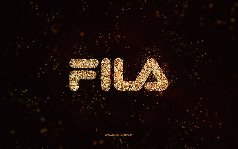 Fila glitter logo, , black background, Fila logo, golden glitter art, Fila, creative art, Fila golden glitter logo, HD wallpaper