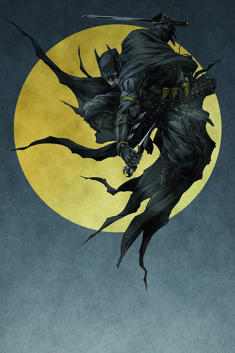 Batman Ninja Moon, sword, bruce, wayne, shogun, bat, man, batman ninja, HD phone wallpaper