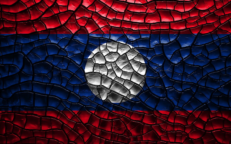 Flag of Laos cracked soil, Asia, Laos flag, 3D art, Laos, Asian countries, national symbols, Laos 3D flag, HD wallpaper