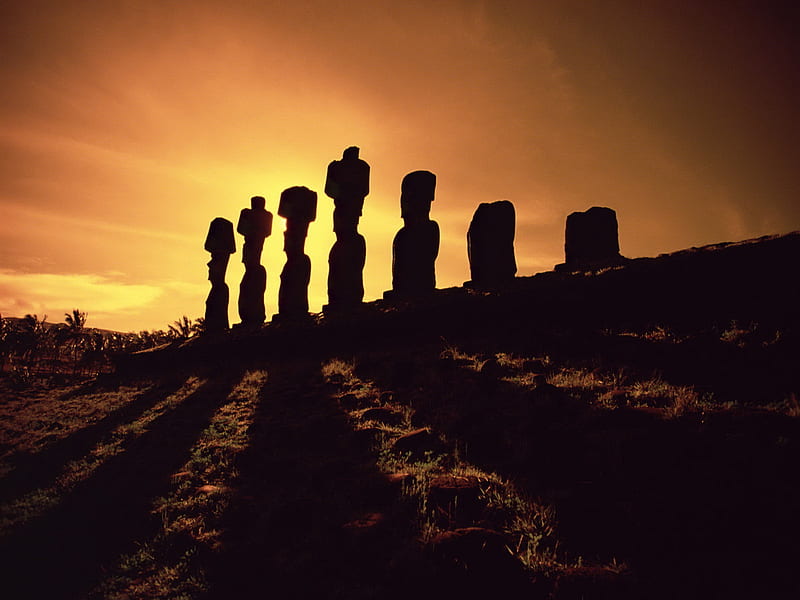 Easter Island, ancient, pacific, rapa nui, sunset, easter, rapanui, nature, island, HD wallpaper