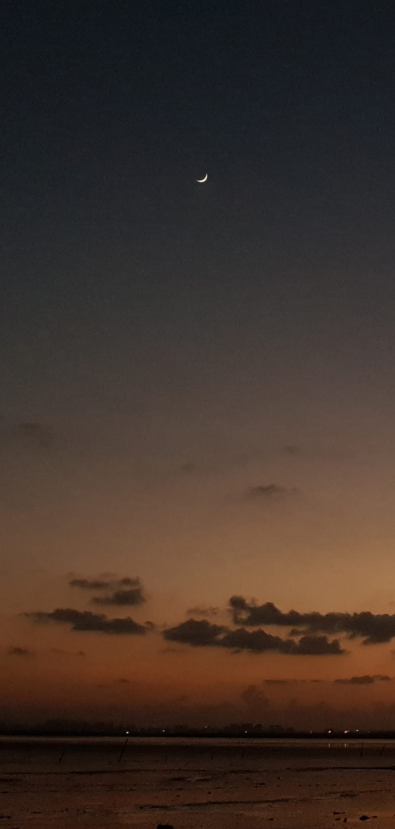 Dawn sky, crescent, dusk, moon, shades, sunset, HD phone wallpaper