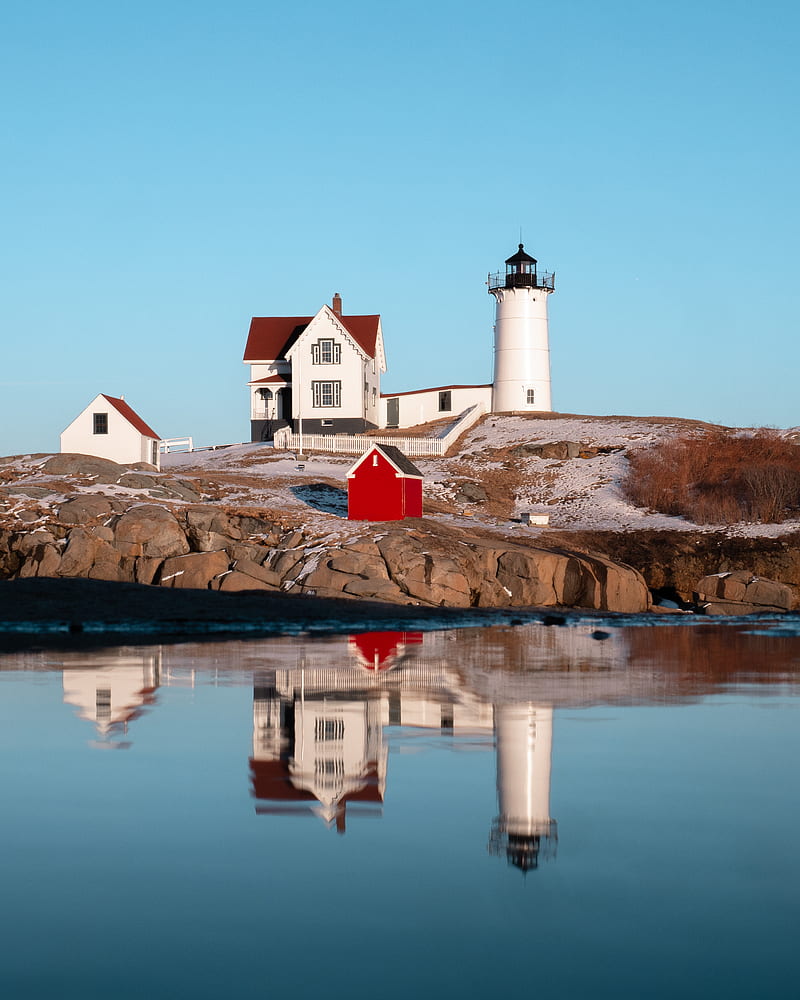 white lighthouse on moutnain, HD phone wallpaper