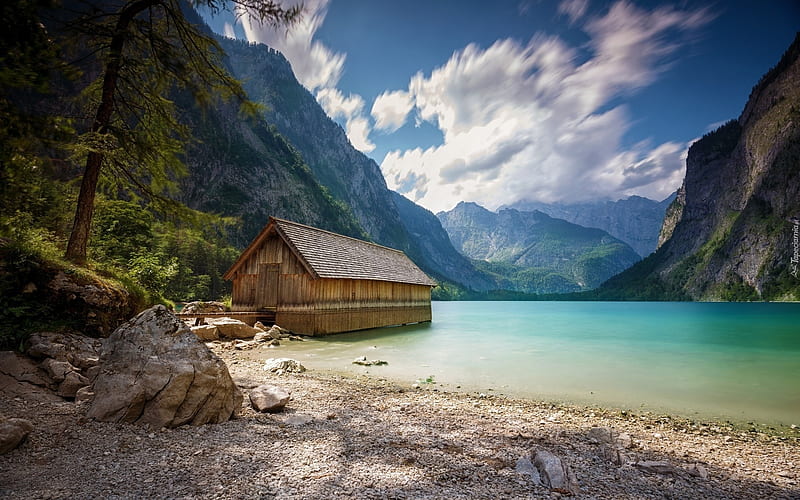 Alps, mountains, ebb, lake, summer, Germany, HD wallpaper