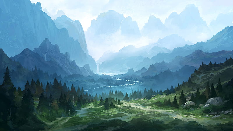 Artistic, Landscape, Fog, Forest, Mountain, HD wallpaper