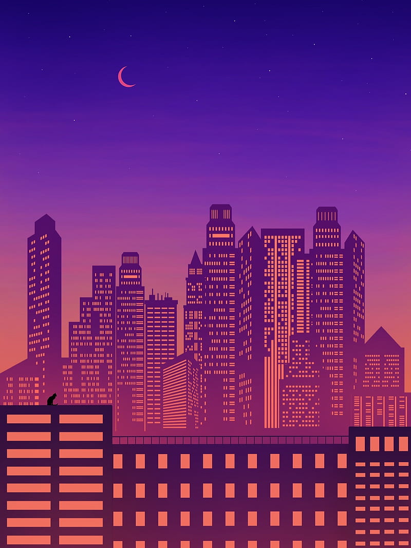 city, buildings, architecture, night, vector, art, HD phone wallpaper