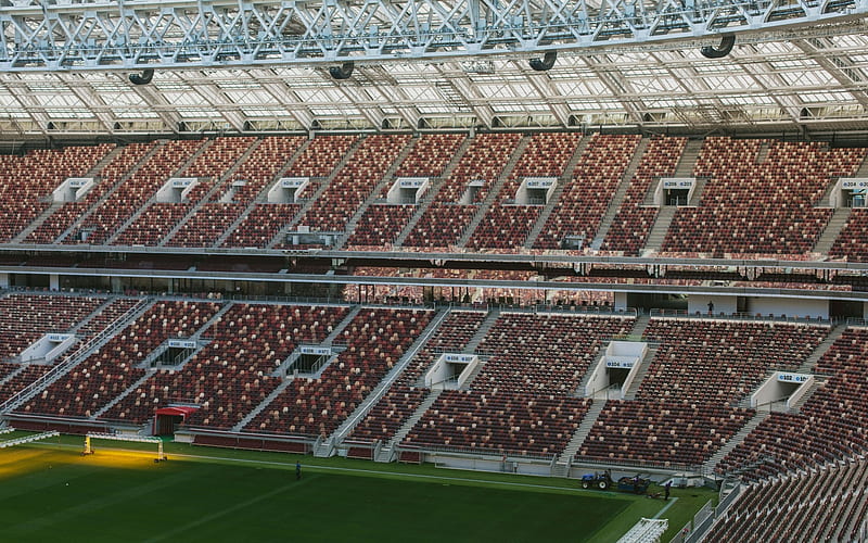 Luzhniki Stadium, football lawn, grandstands, football stadium, Moscow, Russia 2018, view inside, 2018 FIFA World Cup, HD wallpaper