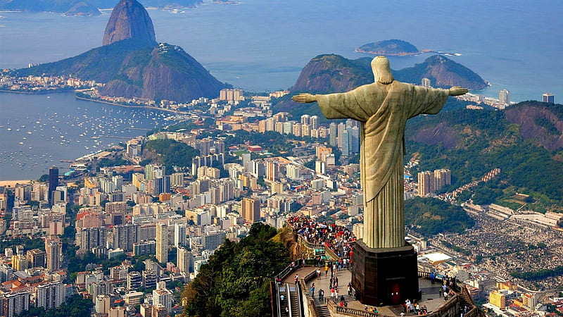 christ the redeemer over rio, mountain, city, statue, view, overlook, HD wallpaper