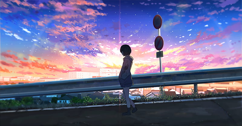 Anime, Girl, Sky, Sunset, HD wallpaper | Peakpx