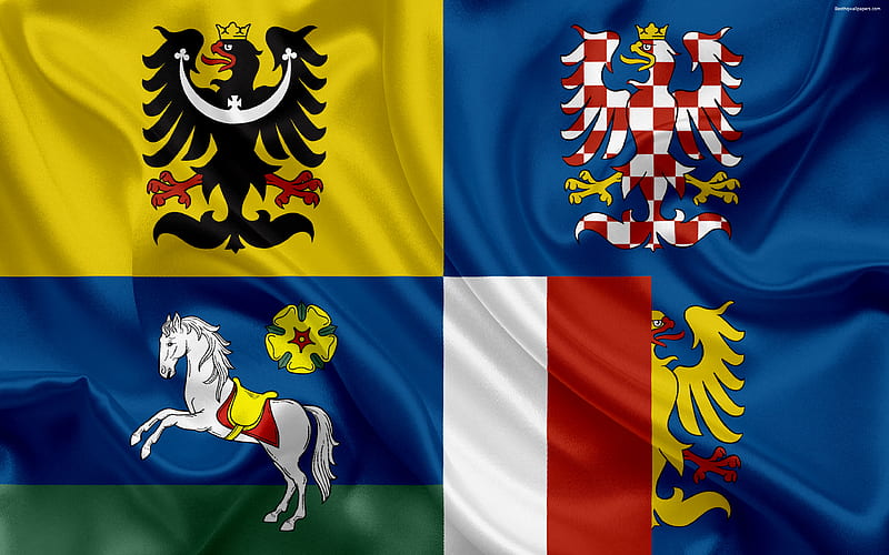 Flag of the Moravian Silesian Region, silk flag, 4к, official symbols, flags of administrative units, Czech Republic, Moravian-Silesian Region, HD wallpaper