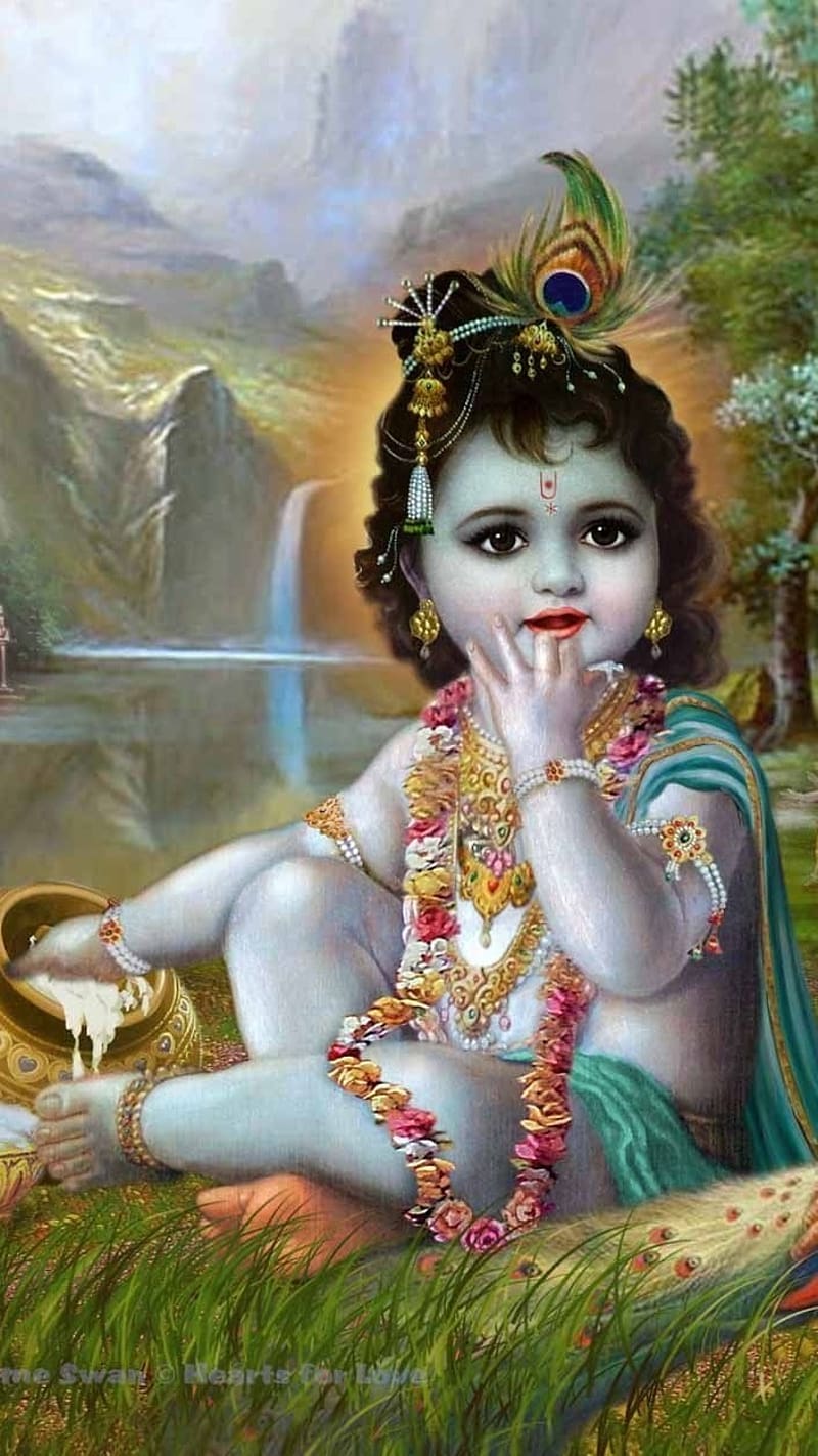 Lord Krishna, Waterfall Background, kanha, hare krishna, god, HD ...