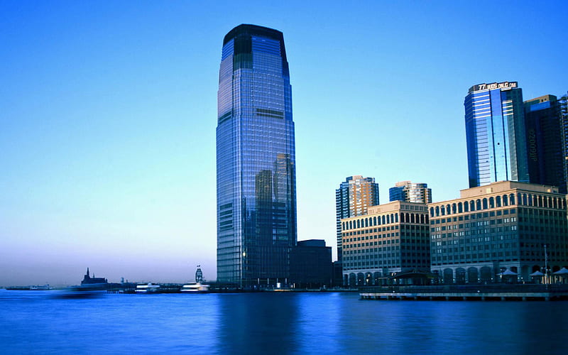 30 Hudson Street, Goldman Sachs Tower, Jersey City, New Jersey, skyscrapers, evening, sunset, USA, HD wallpaper