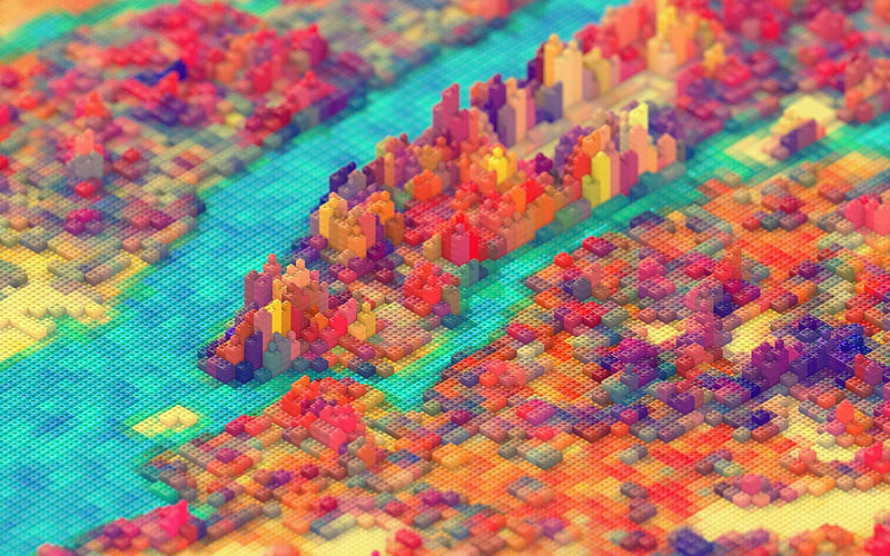 autumn, river, forest, Lego, creative, isometric landscape, HD wallpaper