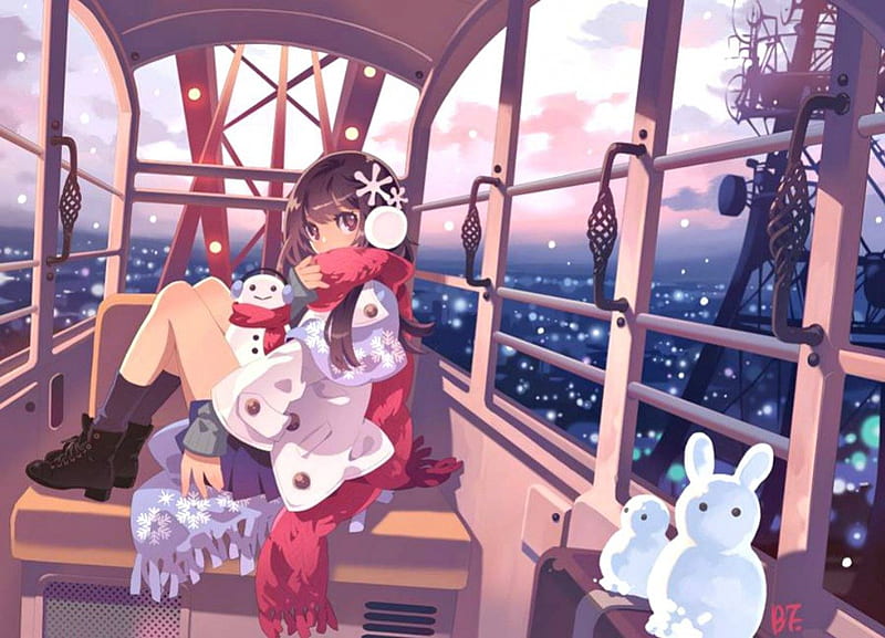 Cute Anime Girl In Ride, sky, cold, cute, in, girl, snow, air, ride ...
